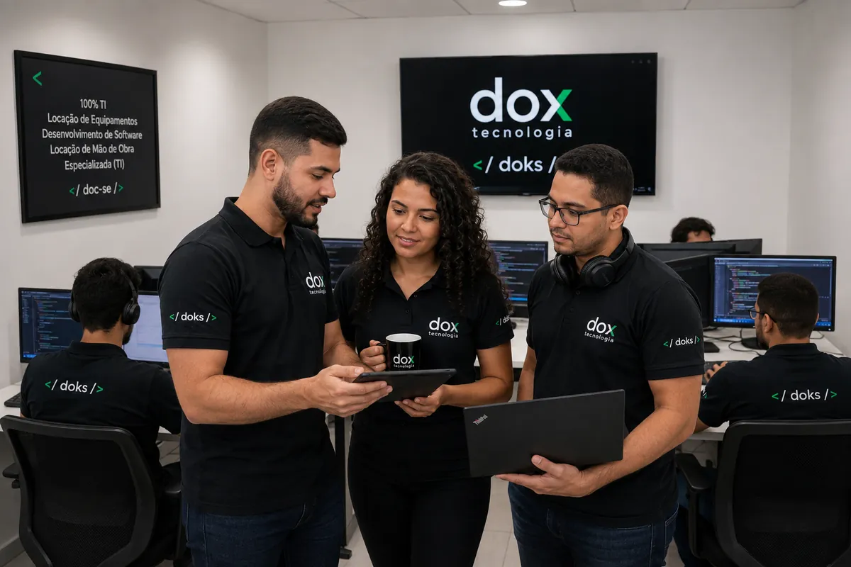 Profissionais da Dox avaliando um atendimento na sala de operação.